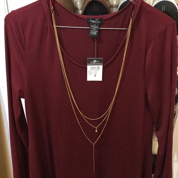 Rue 21 - Long sleeve maroon/burgundy dress - Picture 4 of 5